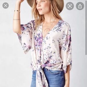 Love Stitch Boho Floral Front Tie Blouse